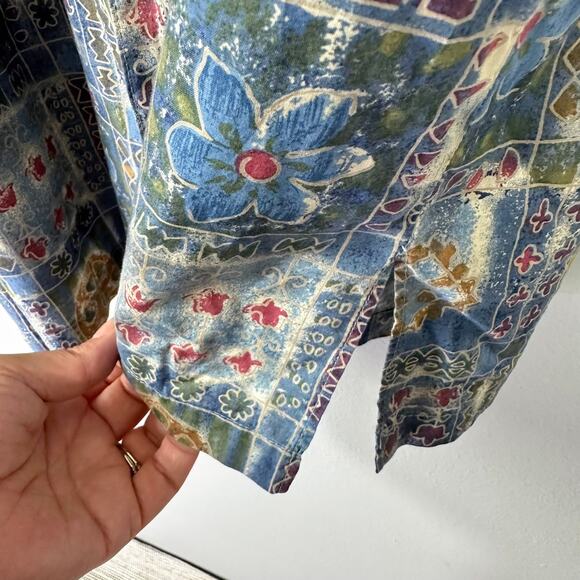 Vintage Tori Richard Hawaiian Print Button‎ Up Shirt Size XL Blue Floral Batik - Picture 5 of 10